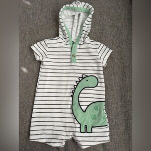 Max & Marcus Striped Dinosaur Hooded Kids One Piece 18 months VGUC